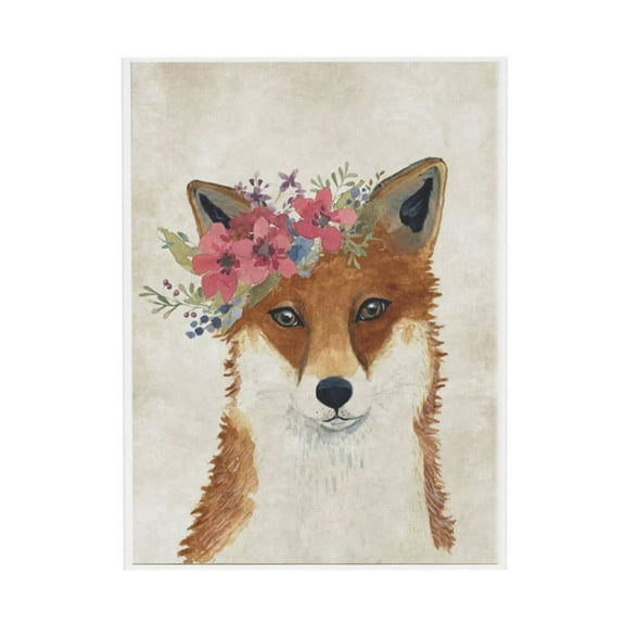 WFSposter Cute Safari Animal Art Print Posters Retro Fox Wall Art Animal Portrait Painting Funny Fox Wearing a Wreath Picture Decor Animal Collections for Nursery Kid's Bedroom Home Decoration 12x16"
