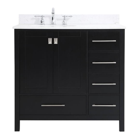 36 inch Single Bathroom Vanity in Black with Backsplash