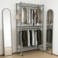 thumbnail image 4 of Legooin 3-Tier Rolling Metal Garment Rack with Steel Shelves 35x17x81 Inches Heavy Duty Clothes Rack, Grey, 4 of 8