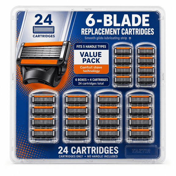 [24pcs] Compatible with F5, 24 replacement cartridges, classic men's razor, manual men's razor (with replaceable blades), 6-blade safety razor, replaceable blades, blade replacement set