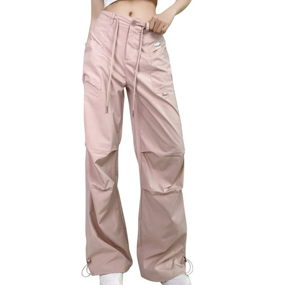 Lmnyox Women's Fashion Cargo Pants with Pocket Wide Leg Athletic Trousers Loose Casual Elastic Waist Pants for Women