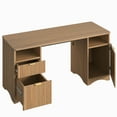 thumbnail image 4 of Bestier 59" Modern Executive Desk with Storage, Wood Home Office Desk with 2 Drawers & 3 Cabinet, Fluted Computer Writing Desk for Study, Living Room, Bedroom, Brown, 4 of 10