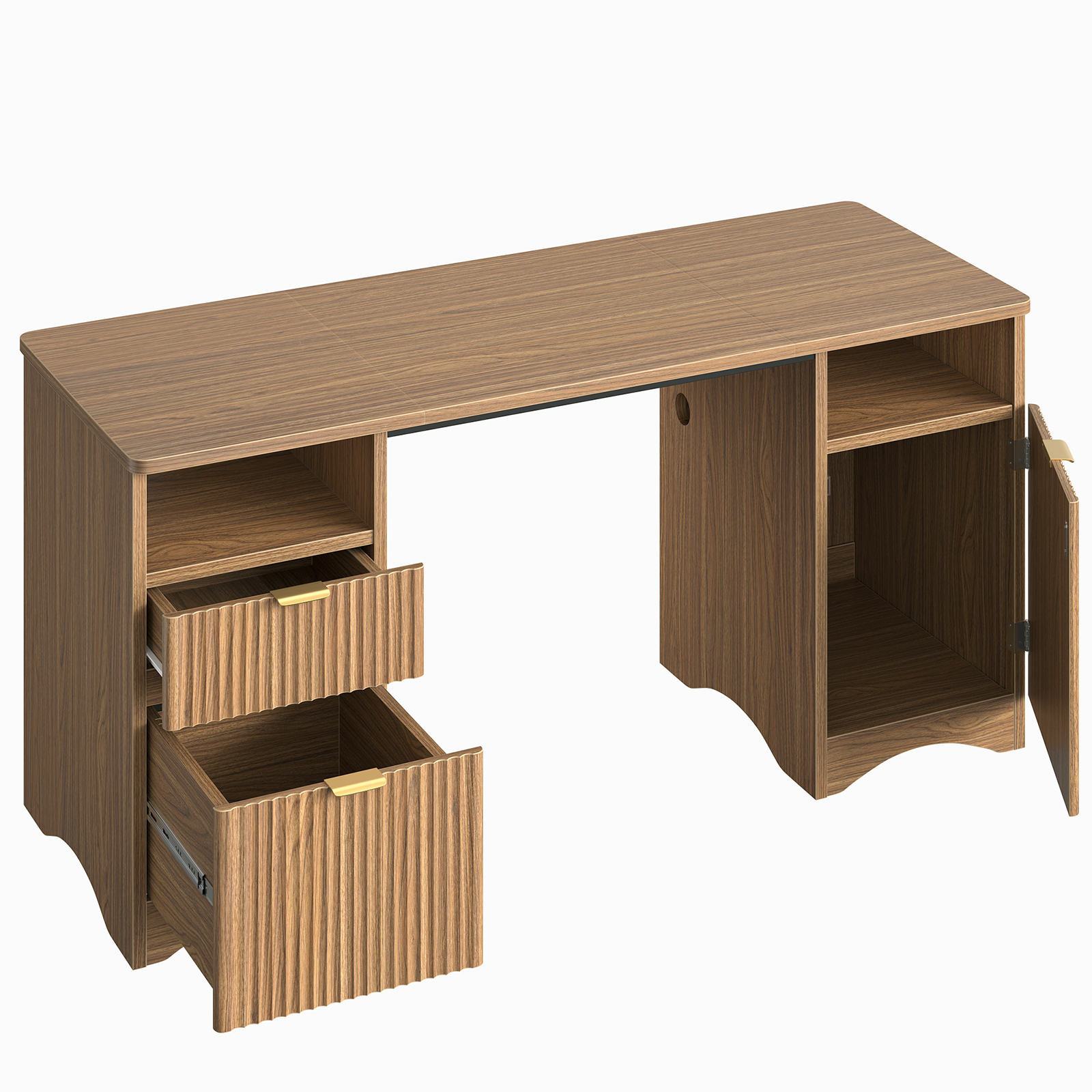 Bestier 59-Inch Modern Executive Desk with Storage, Brown photo 3