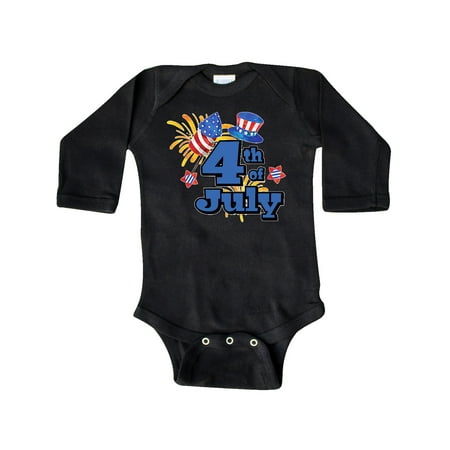 

Inktastic 4th of July with Stars Hat and Fireworks Gift Baby Boy or Baby Girl Long Sleeve Bodysuit