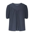 thumbnail image 4 of AherBiu Summer Tops for Women 1/2 Sleeve V Neck Ruched Casual Loose Shirt Stretch Comfy Blouse, 4 of 9