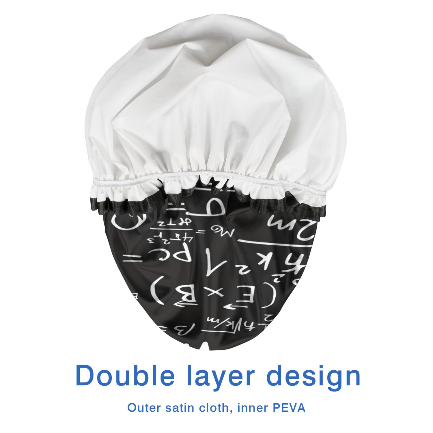 Shower Caps,Math Equations White Chalk Blackboard Pattern Waterproof Shower Cap for Women 4 Pieces,Double Reusable Hair Cover for Shower PEVA Elastic Stretch Hem