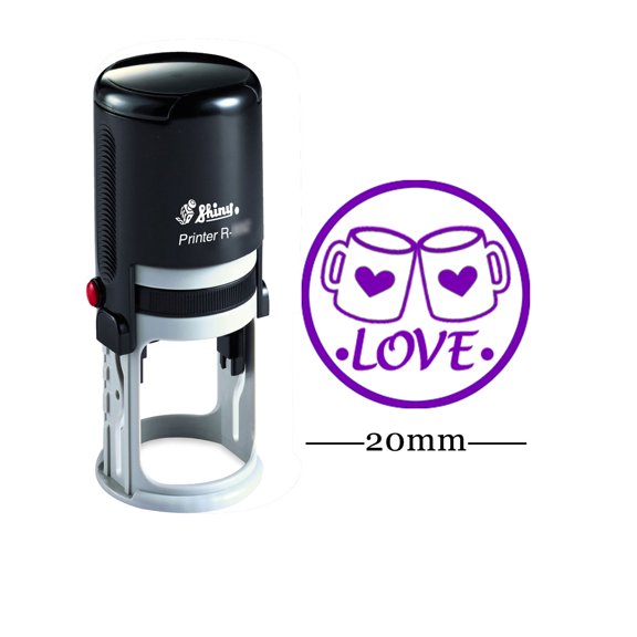 LOVE Round Round Self Inking Love Gift Stamps 20mm Mini Shiny Mounted Rubber Stamp