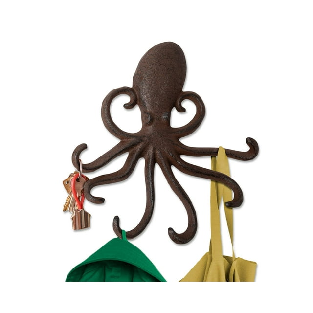 Comfify Gancho De Pared De Pulpo De Hierro Fundido, Tentáculos De Pulpo Decorativos Para Natación, Ganchos Para Llaves Para Puerta De Entrada O Baño, Decoración De Pared Novedosa, Color Marrón Rústico