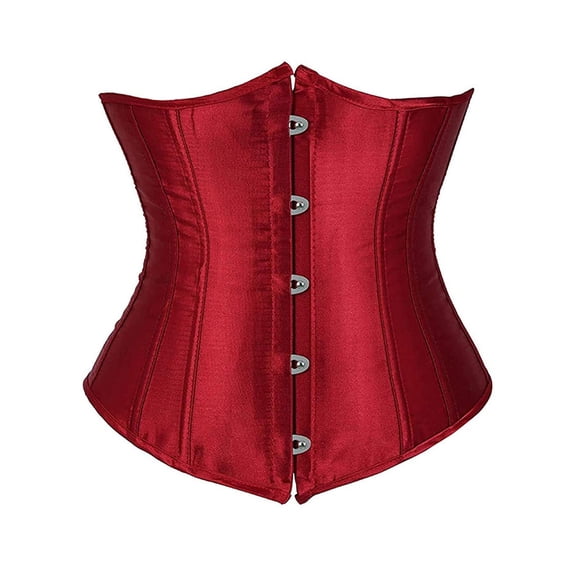 Elegant Satin Corset For Control Waist Trainer Shapewear Girdle With Lace,Color:Red
