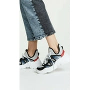 Schutz Anick Lace-Up Sneaker Chunky Platform Silver Black Multi Boyfriend (7.5, Silver/Black)