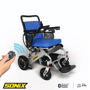 Sonix DX15 Electric Wheelchair  Strong & Lightweight, Only 47lbs, Foldable, Airplane Ready, Leather Cushion, Deluxe Comfort, Long Range, Zero Turn Maneuverability, Electromagnetic Brake_Blue