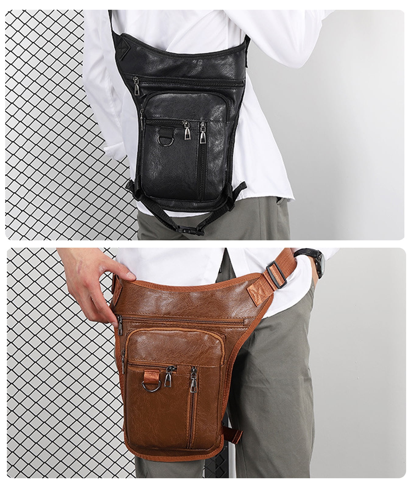 Egoelife Leather Thigh Bag for Men Motorcycle Drop Leg Bag Tactical Belt Bumbag for Multi Purpose Men’s Waist Fanny Pack for Outdoor Cycling Motorcycle Riding Hiking Camping