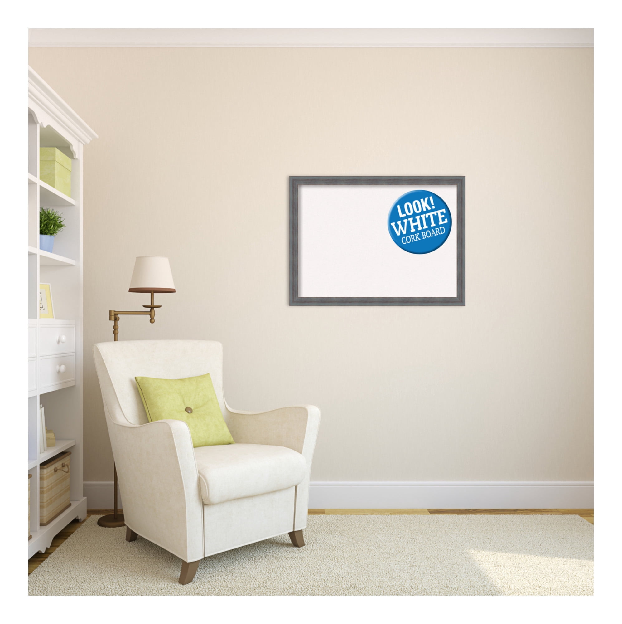 Amanti Art Natural Cork Board Wood Framed Dixie Blue Grey Rustic Bulletin Board 30 in. x 22 in.