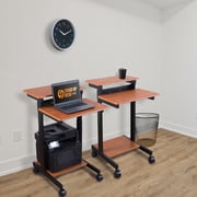 Stand Up Desk Store Rolling Adjustable Height Two Tier Standing Desk Computer Workstation (Black Frame/Teak Top, 24 Wide)
