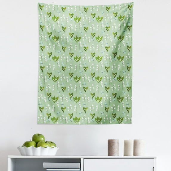 Floral Tapestry, Design of Dragonflies and Campanula Flowers Wild Nature, Fabric Wall Hanging Decor for Bedroom Living Room Dorm, 5 Sizes, Pale Green Pale Blue, by Ambesonne