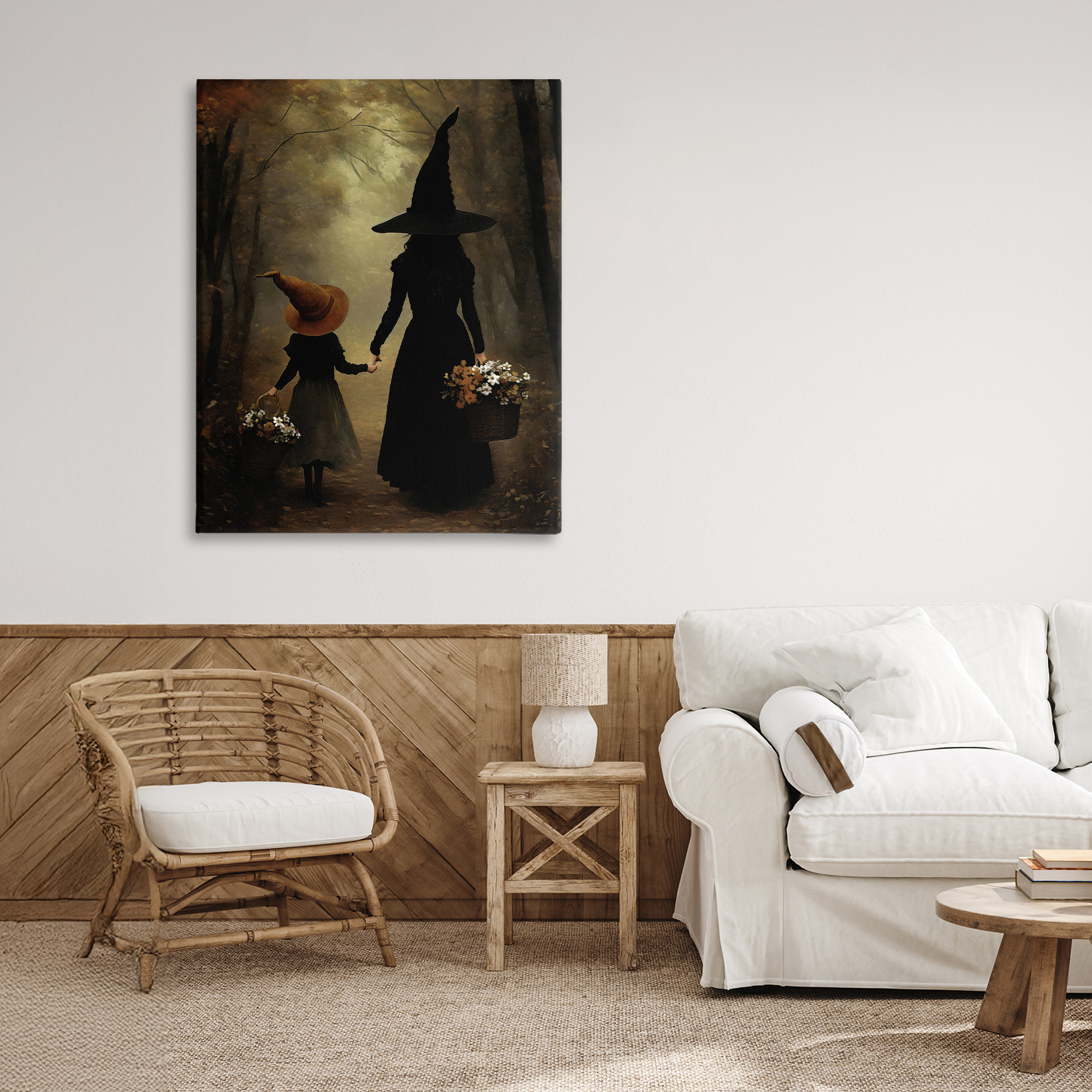 Witch & Daughter Mystical Forest Canvas Wall Art, design by Arlington Prints