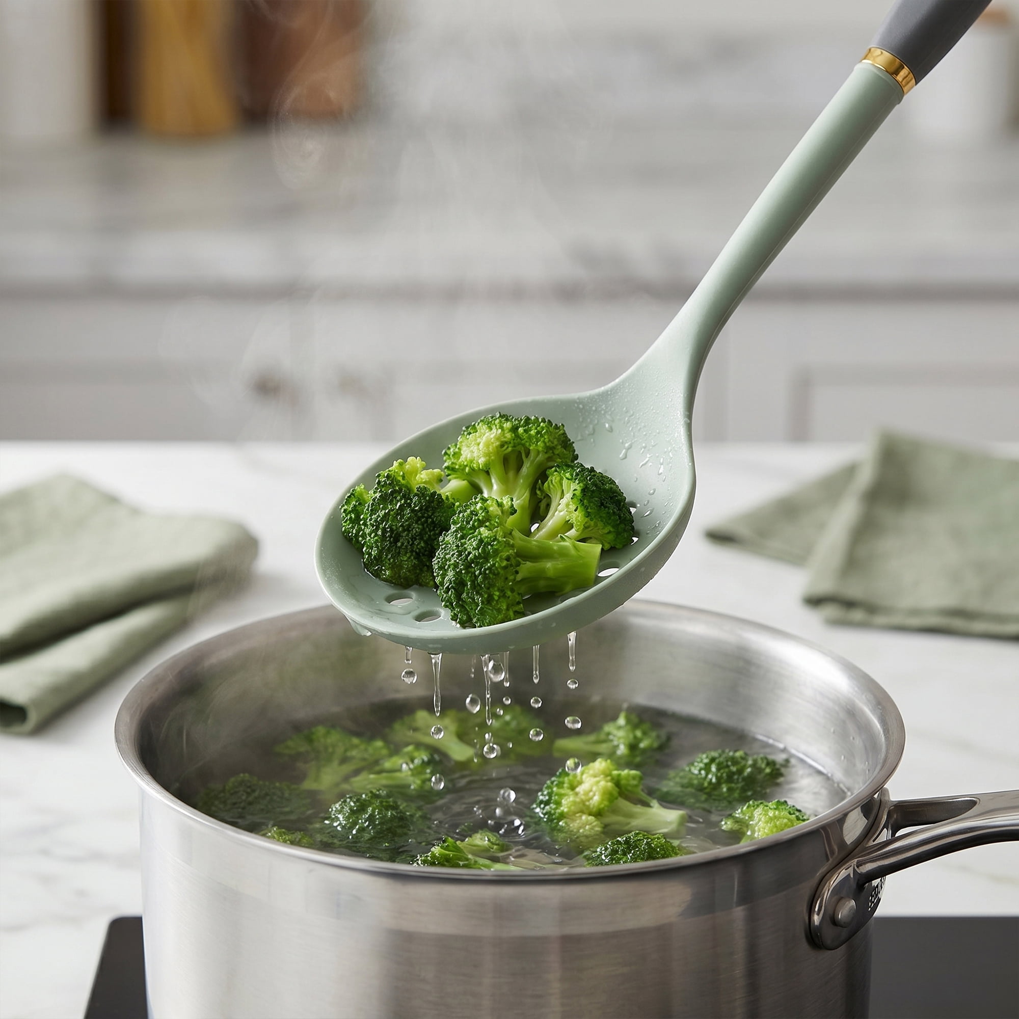 Unique Bargains Non Stick Safe Heat Resistant Ergonomic Utensil Slotted Green 14.2" x 4.1"
