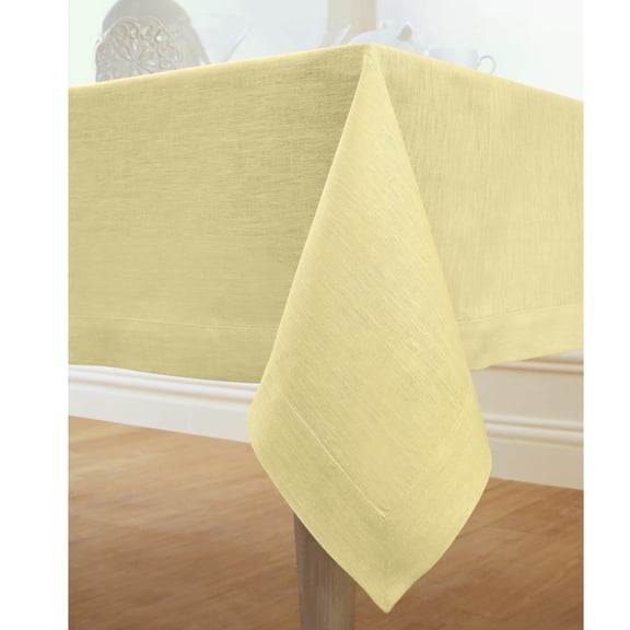 Linen Tablecloth 60 x 90 Inch - 100% Pure Linen Chambray Yellow Table Cloth for Rectangular Tables - Athena, Machine Washable Cloth Tablecloth