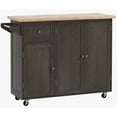 thumbnail image 3 of HOMCOM Triple-Cabinet Rolling Kitchen Island on Wheels, Kitchen Cart, 3 of 10