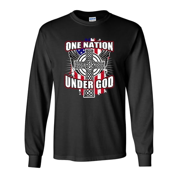 Long Sleeve Adult T-Shirt One Nation Under God Cross USA America Patriotic DT