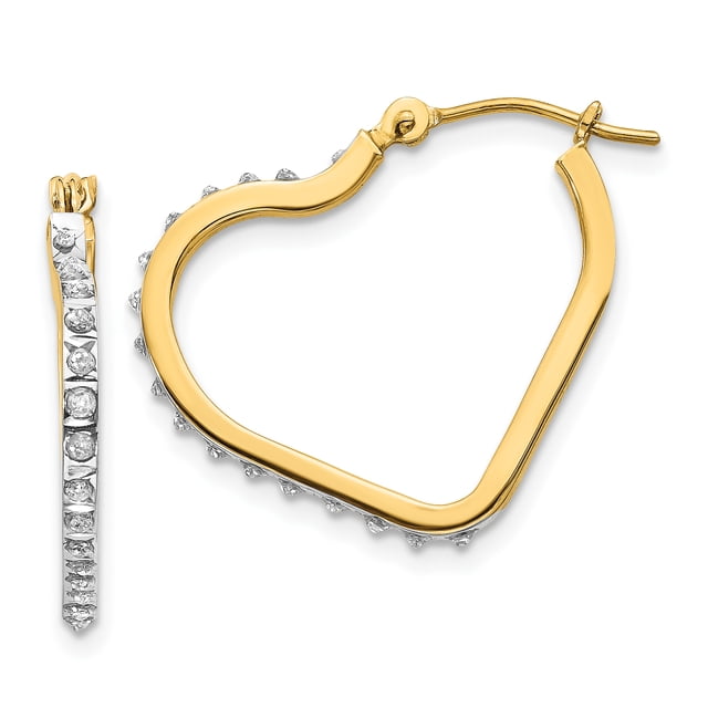 14k Yellow Gold Diamond Heart Hoop Earrings Love