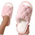 thumbnail image 3 of Xfvqtps Large Size Fuzzy Slippers for Womens Open Toe Grid Pattern Slip on Solid Color Fluffy Plush Thick Bottom Non Slip Cozy Indoor Outdoor House Warm Winter Fluffy Slippers Pink, 3 of 5