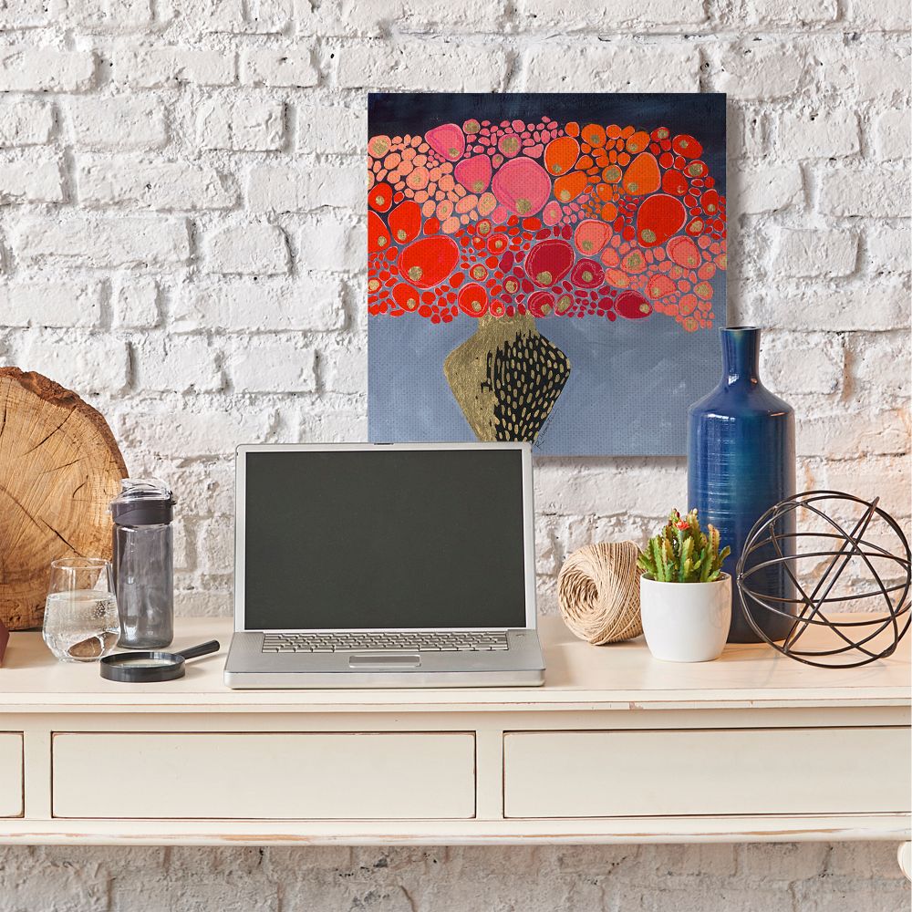 Stupell Industries Red Abstract Round Flower Bouquet in Vase Canvas Wall Art Design by Third and Wall, 36" x 36"