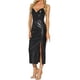 thumbnail image 1 of VESTIDO DE MUJER INSPIRE CHIC Brillante Metálico Tirantes de Espagueti Cuello en V Profundo Aberturas Laterales Vestido Maxi M Negro, 1 of 6