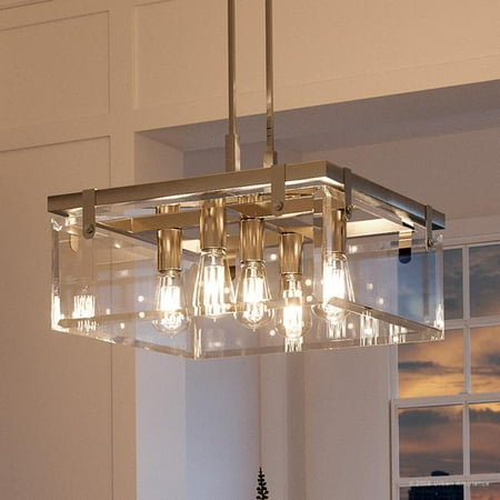 

Urban Ambiance Luxury Mid-Century Modern Pendant Size: 13-3/4 H x 22-3/4 W with Luxe Style Elements Brushed Nickel Finish and Clear Shade UHP2445
