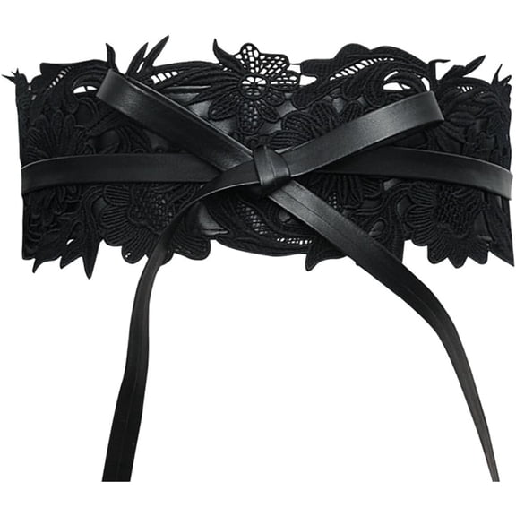 1pc Imitation Leather Flower Lace Wide Chain Belts Lace-up Waist Belt Vintage Court Girdle Belt for Shirt Dress Overcoat Black 695x115x3.5mm