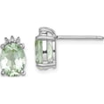 thumbnail image 1 of Sterling Silver Rhodium-Plated Oval Green Quartz And Diamondearrings (10 X 6) Made In India qdx467, 1 of 5