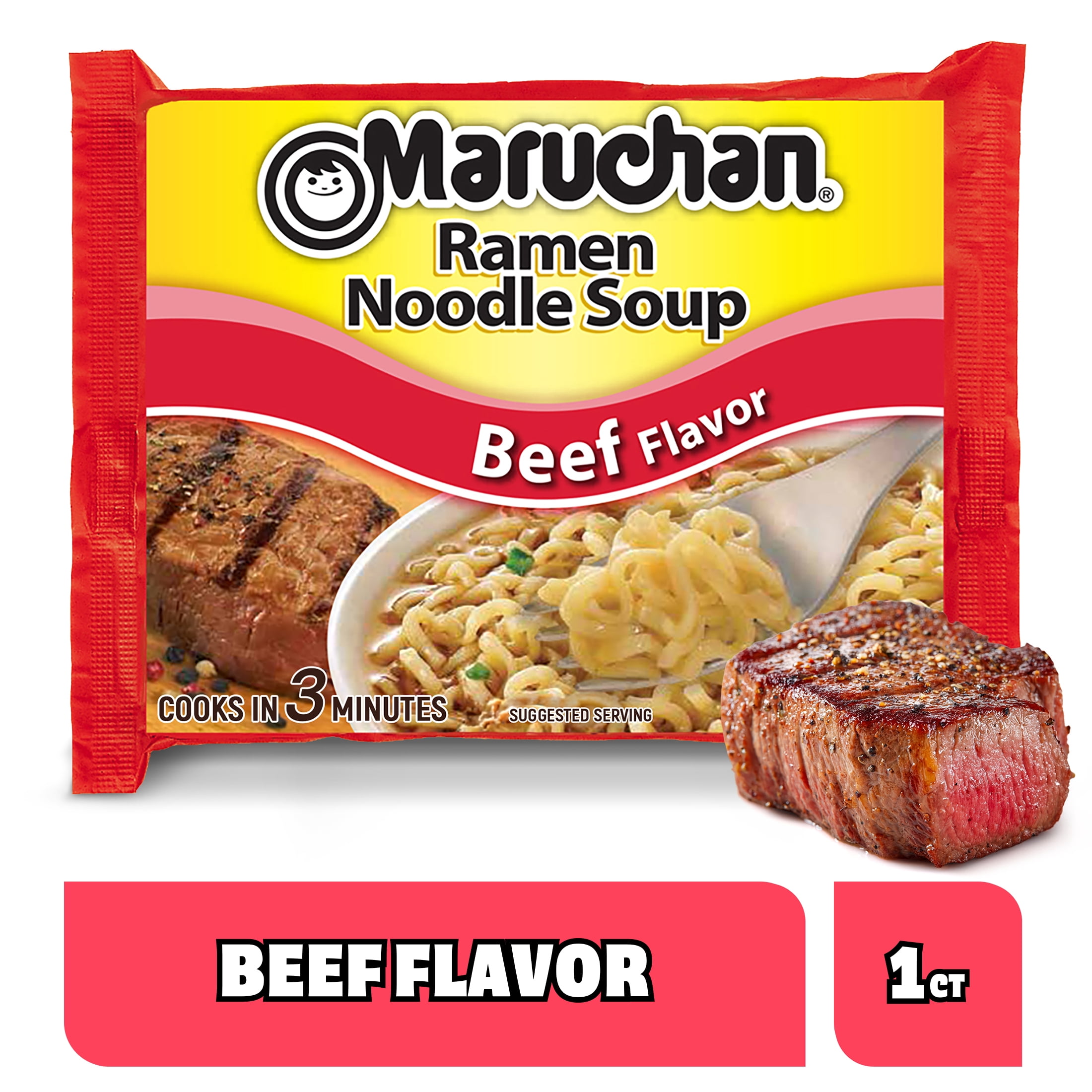 Maruchan Ramen Noodle Soup, Beef Flavor Instant Noodles, 3 oz