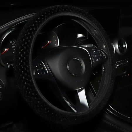 Ana Fluffy Microfiber Plush Steering Wheel Cover, Universal 15 inch Fuzzy Steering Wheel Cover,Black