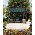 thumbnail image 1 of Pergola en Aluminium Robuste avec Auvent Rétractable - Pavillon d'Ombrage Extérieur pour Jardin, Patio, Terrasse, Véranda - Résistant aux Intempéries, Cadre Gris, Rideaux Bleus, Taille : 10x10 Pi, 1 of 7