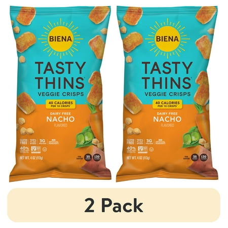 (2 pack) Biena Tasty Thins Nacho Flavored Veggie Crisps, 4 oz