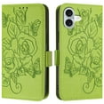 thumbnail image 2 of Designed For iPhone 16 Flip Phone Case,Embossed Butterfly&Rose Designing,PU Leather Flip Folding Kickstand,Card Slots,With Shoulder Strap&Wrist Strap,Shockproof Wallet Case,Green, 2 of 9