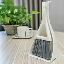 Broom and Dustpan Set | Stainless Steel Handle | Heavy-Duty 3-Layer Bristles | Rotating Head 180° | Easy Clean Combo | Space-Saving | Polypropylene | White/Gray | 1 Piece | 7.87x4.25x3.6 in