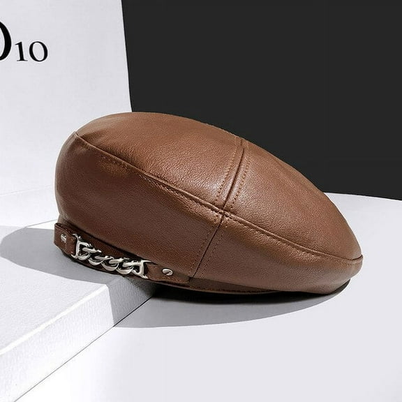 CoCopeaunt Chain Leather Beret, British Vintage Octagon, Japanese And Korean Pop Pu Painter’S Cap