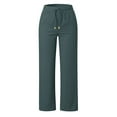 thumbnail image 4 of BODOAO Linen Pants Women Straight Leg Elastic High Waisted Palazzo Pants Casual Drawstring Solid Pant with Pockets 2025 Summer Wide Leg Pants Elastic Waist Pants Beach Trousers Navy 3Xl, 4 of 5