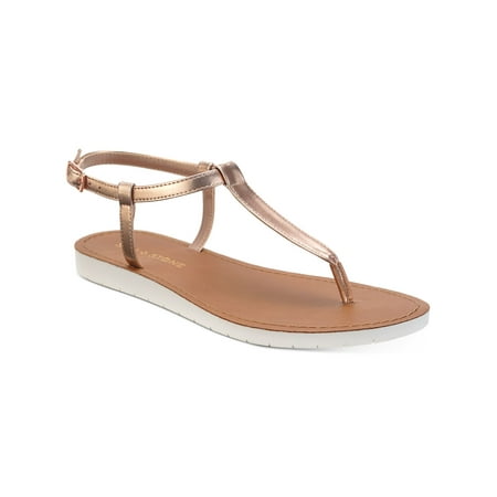 

SUN STONE Womens Brown Snakeskin T-Strap Slip Resistant Adjustable Strap Kristi Round Toe Wedge Buckle Slingback Sandal 6 M