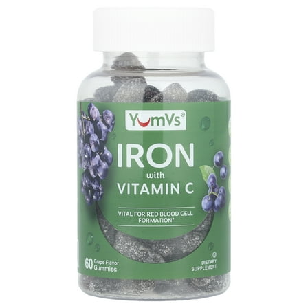 YumVs Iron with Vitamin C Gummies, Grape, 60 Gummies