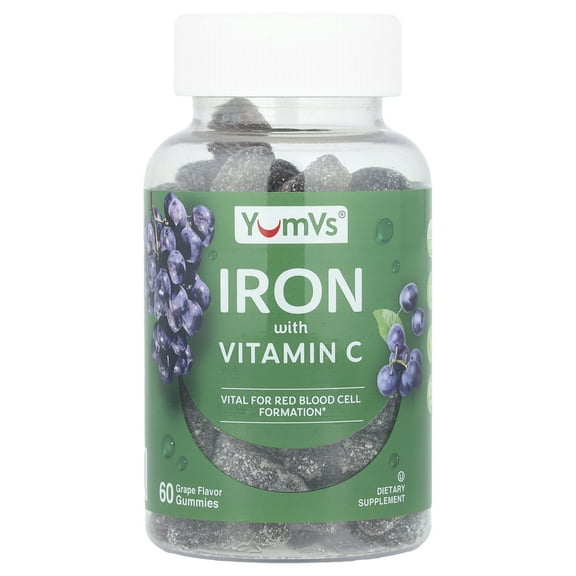 YumVs Iron with Vitamin C Gummies, Grape, 60 Gummies