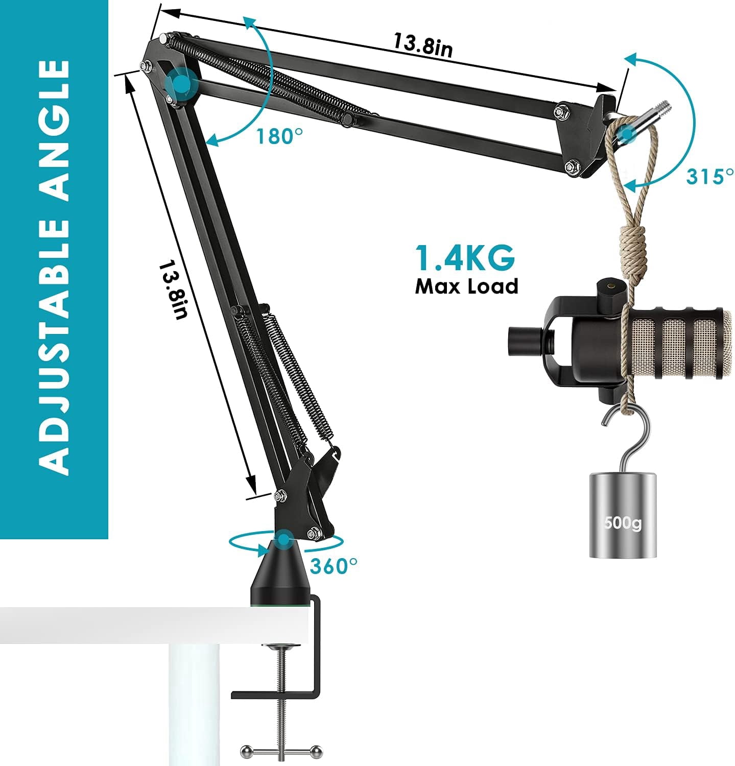 SUNMON Compatible with Rode Podmic Mirophone Stand with Pop Filter - Mic Boom Arm with Foam Windscreen, Computer Gaming Mirophone Arm, Improve Recording Quality