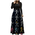thumbnail image 2 of FDGIU Halloween Costumes Women's Fashion Printed Long Sleeve Round Neck Pullover Patchwork Dress Womens Dress Long Lantern Sleeve, 2 of 4