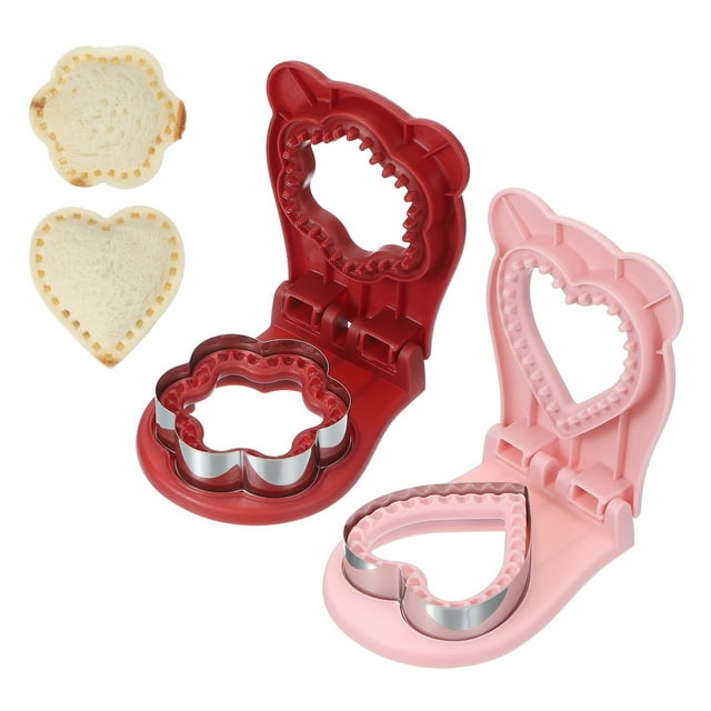 Uxcell 2 Paquete Cortador de Sándwich Sin Corteza, Forma de Flor/Corazón, Sellador de Sándwich Uncrustable, Cortador de Galletas y Sellador para Desayuno, Almuerzo, Té de la Tarde (Rojo/Rosa)