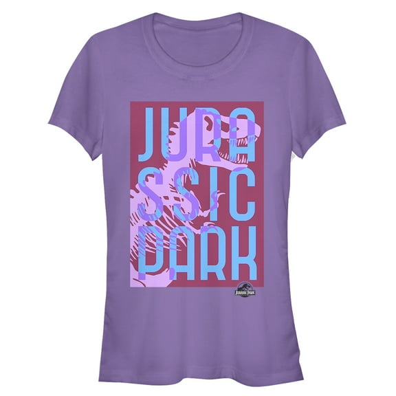 Junior's Jurassic Park T. Rex Overlap Text  Graphic Tee Purple Large