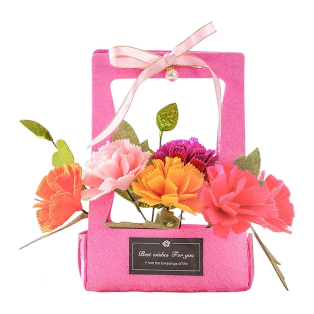 de fieltro de mano DIY, juguetes educativos para jardín de infantes, regalo de día hecho a mano para Navidad, fiesta de cumpleaños, decoración par Claveles coloridos Macarena Cesta de flores artesanal
