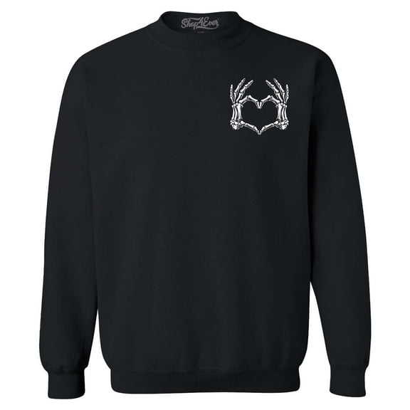 Shop4Ever Men's Skeleton Heart Hands Pocket Size Crewneck Sweatshirt XXX-Large Black