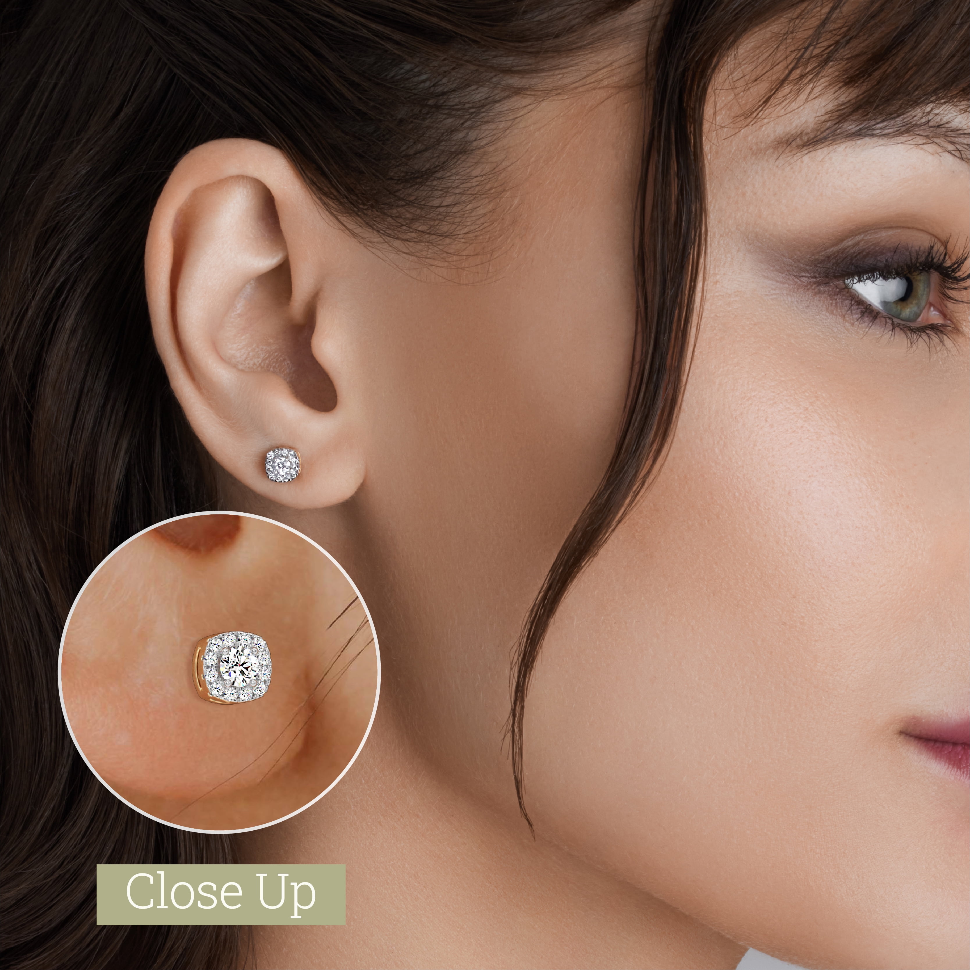 Gilded 1/4 Carat Total Weight Lab-Grown Diamond 14KT Yellow Gold Plated Silver Stud Earrings for Women, Cushion Halo Studs Hypoallergenic Fine Jewelry, Prong Setting Push Back Nut SI1 Clarity F Color