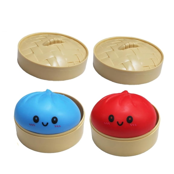 2Pcs Colorful Dumpling Squishy, Mystery Dumpling Squishy Large with Steamer, Squishy Dumpling Doll with Cute Expressions, Silicone Bun Sensory Fidget Dolls, Hand Pinching Decompression Dolls